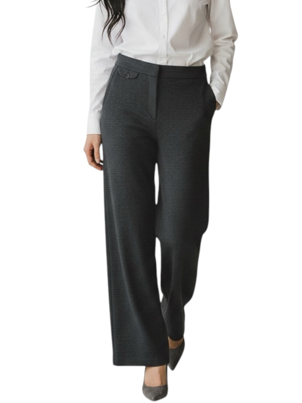 LOFT Gray Black Tweed CityGirl Academia Curvy Wide Leg Pants NWOT Size 8